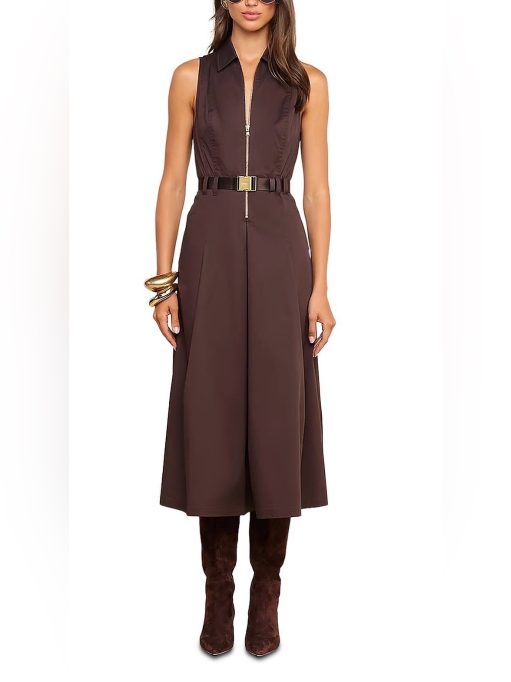 L’Agence Kolton Sleeveless Brown A-Line midi dress with Belt NWOT